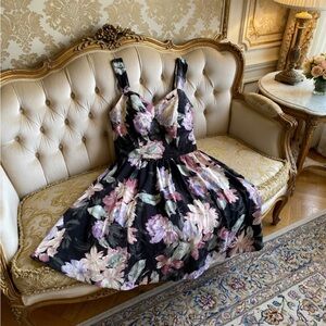 Vintage Sarah Taylor 80s 90s Black floral Cotton mini dress 12